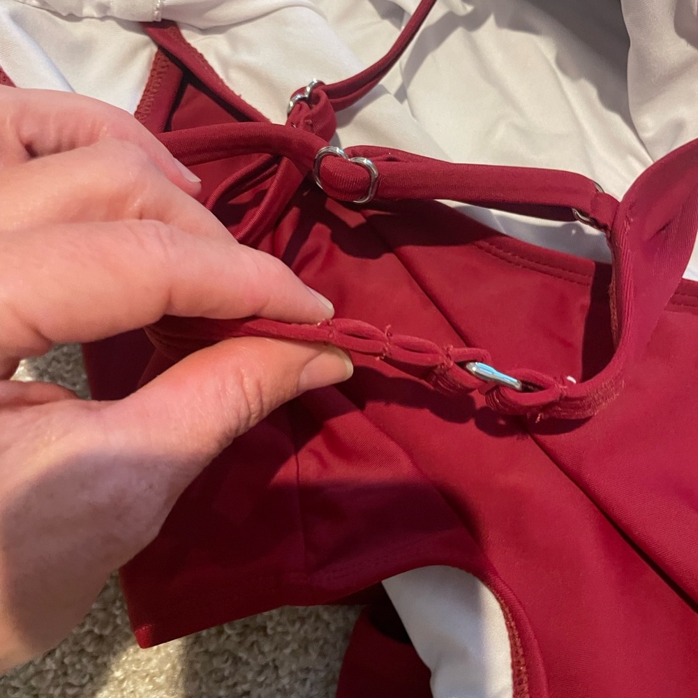 Cupshe Red and Cream Lace One Piece Swimsuit - Picture 8 of 9